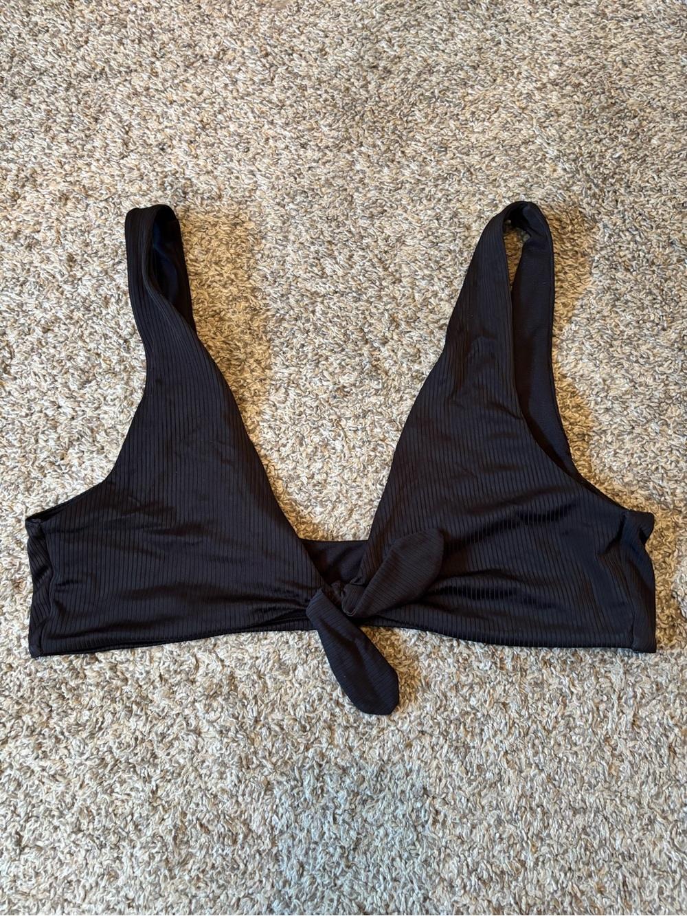 Black Ribbed Knot Front Bikini Top